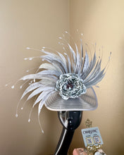 Load image into Gallery viewer, Grey hat with flower bow and flower on back