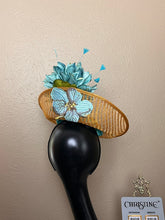 Load image into Gallery viewer, Yellow hat cover small base turquoise