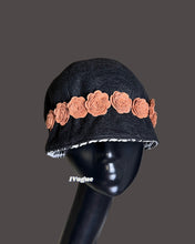 Load image into Gallery viewer, Black Brown flower - Romantic Fall Winter hat matching coat made for free by Christine Kennedy - Christine Designer