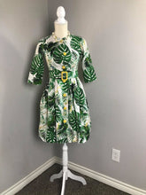 Load image into Gallery viewer, Laura Dress in Solid cotton Tropical Leaves size S - Shop women style vintage, Audrey Hepburn jackets online -Christine
