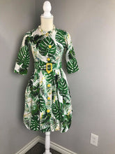 Load image into Gallery viewer, Laura Dress in Solid cotton Tropical Leaves size S - Shop women style vintage, Audrey Hepburn jackets online -Christine