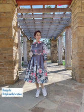 Load image into Gallery viewer, Kennedy Dress in Roses Grey Taffeta - Shop women style vintage, Audrey Hepburn jackets online -Christine