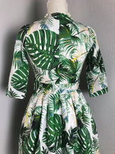 Load image into Gallery viewer, Laura Dress in Solid cotton Tropical Leaves size S - Shop women style vintage, Audrey Hepburn jackets online -Christine