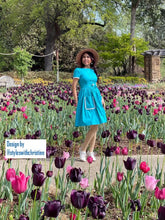 Load image into Gallery viewer, Lily Dress in "AQUA" Blue cotton - Shop women style vintage, Audrey Hepburn jackets online -Christine