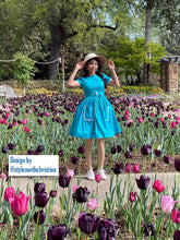 Load image into Gallery viewer, Lily Dress in "AQUA" Blue cotton - Shop women style vintage, Audrey Hepburn jackets online -Christine