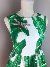 Load image into Gallery viewer, Audrey Dress in Banana Leaf Dragonfly gemstones brooch Size S - Shop women style vintage, Audrey Hepburn jackets online -Christine