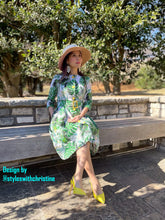Load image into Gallery viewer, Laura Dress in Solid cotton Tropical Leaves size S - Shop women style vintage, Audrey Hepburn jackets online -Christine