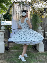Load image into Gallery viewer, Pinafore Dress in Roses Linen size S - Shop women style vintage, Audrey Hepburn jackets online -Christine