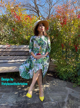 Load image into Gallery viewer, Laura Dress in Solid cotton Tropical Leaves size S - Shop women style vintage, Audrey Hepburn jackets online -Christine