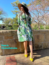 Load image into Gallery viewer, Laura Dress in Solid cotton Tropical Leaves size S - Shop women style vintage, Audrey Hepburn jackets online -Christine