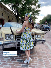 Load image into Gallery viewer, Julie skirt matching top in Lemon Print cotton size S - Shop women style vintage, Audrey Hepburn jackets online -Christine