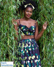 Load image into Gallery viewer, Julie skirt matching top in Lemon Black Print cotton - Shop women style vintage, Audrey Hepburn jackets online -Christine