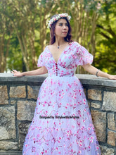 Load image into Gallery viewer, Bella gown in mesh embroidered flowers