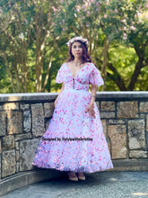 Load image into Gallery viewer, Bella gown in mesh embroidered flowers