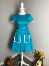 Load image into Gallery viewer, Lily Dress in "AQUA" Blue cotton - Shop women style vintage, Audrey Hepburn jackets online -Christine