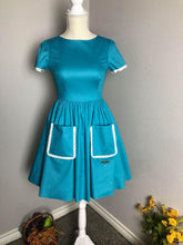 Load image into Gallery viewer, Lily Dress in "AQUA" Blue cotton - Shop women style vintage, Audrey Hepburn jackets online -Christine