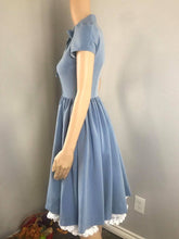 Load image into Gallery viewer, Kate Dress in Solid Blue Jean Cotton size S - Shop women style vintage, Audrey Hepburn jackets online -Christine
