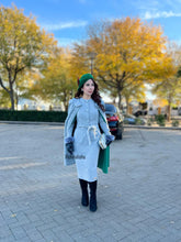 Load image into Gallery viewer, Elizabeth dress in grey matching cape
