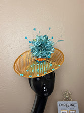 Load image into Gallery viewer, Yellow hat cover small base turquoise

