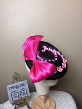 Load image into Gallery viewer, Black pink bow fuchsia  with cherry flowers
