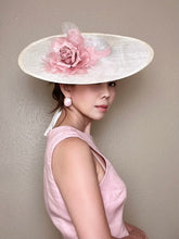 Load image into Gallery viewer, Natural Sinamay hat dusty pink velvet/chiffon rose
