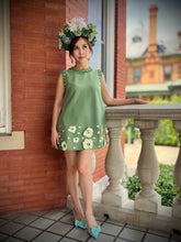 Load image into Gallery viewer, Kira dress in green Rhinestones pearls 3D flowers
