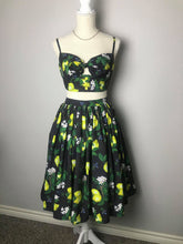 Load image into Gallery viewer, Julie skirt matching top in Lemon Black Print cotton - Shop women style vintage, Audrey Hepburn jackets online -Christine

